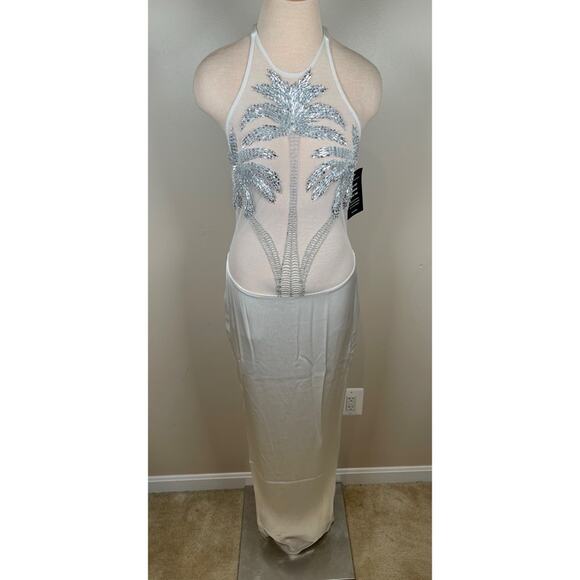 Retrofete Meridian Sheer Palm Tree Crystal Bead Embellished Maxi Dress Sz Small - Picture 5 of 16